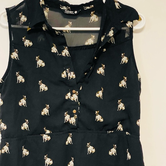 Boston Terrier Dress Black Sleeveless with Dog Print Sz Large - Picture 10 of 14